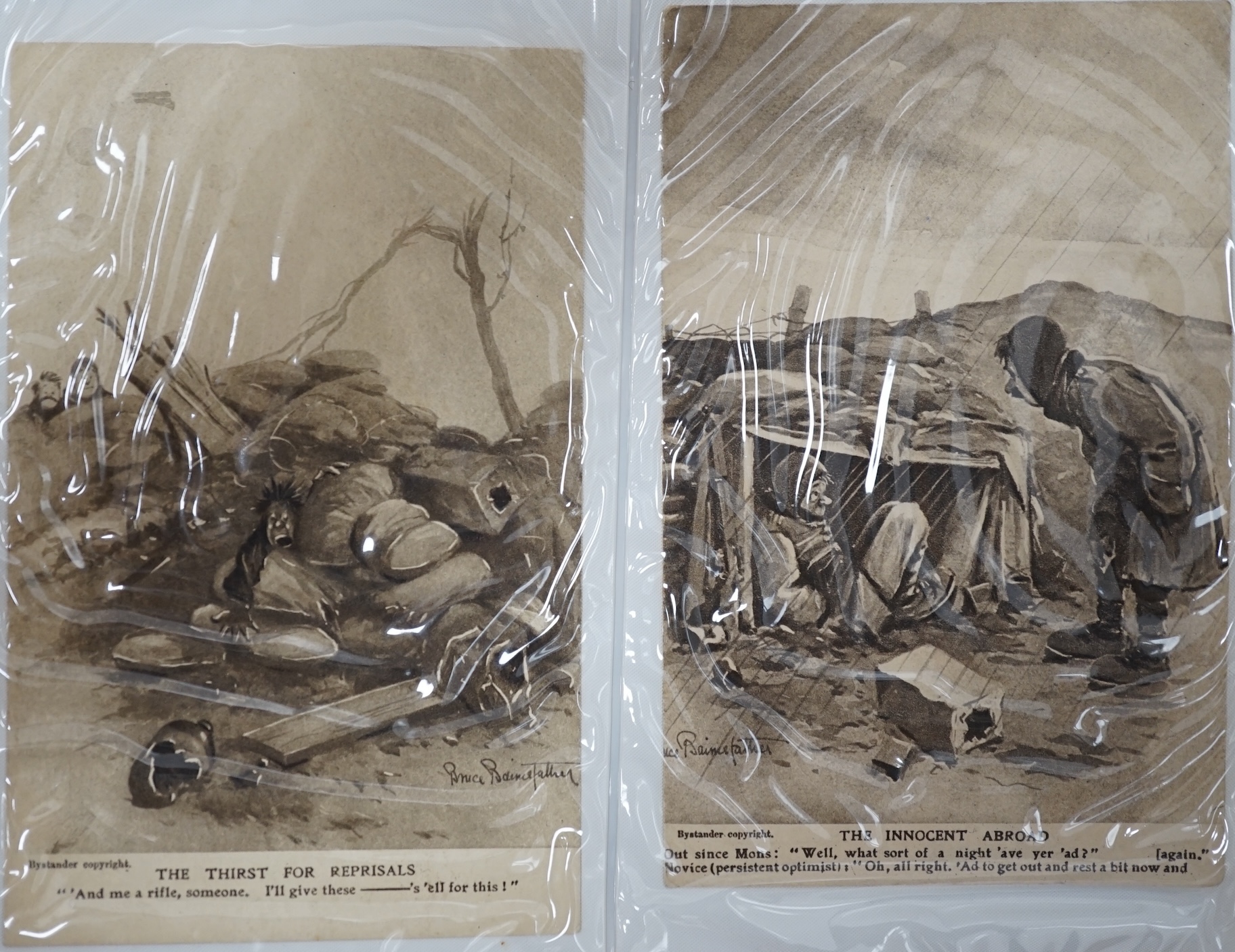 A postcard album with contents including WWI and WWII postcards. Condition - stored in damp location